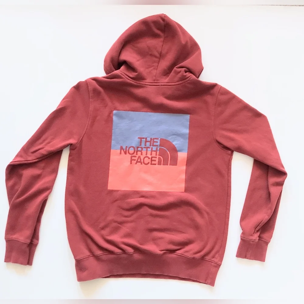 The North Face Logo Pullover Hooded Sweatshirt Mens Size Small Maroon Red